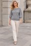 Women's Boat Neck Raglan Sleeves Balloon Sleeve Ribbed Detailed Comfortable Fit Stylish Elegant Casual Gray Knitwear Sweater - 5