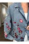 Sequin Floral Embroidered Bomber Denim Jacket - 6