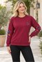 Women's Round Neck Long Sleeve Off Shoulder Leaf Pattern Motif Comfortable Fit Stylish Daily Burgundy Sweater - 7