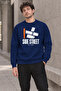Men's Side Street Lettered and Orange Line Detailed Crew Neck Casual Regular Fit Sweatshirt