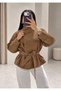 Suede Stand Collar Belted Drawstring Leather Jacket - 3
