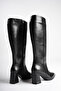 Women's Black Boots with Zipper and Thick Heels - 6