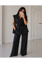 Black Tie-Up Vest, Trousers and Blazer Set - 3