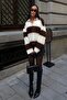 Women's Brown Striped Polo Collar Oversize Knit Sweater - 5