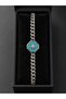 Turquoise Detailed Eight-Pointed Geometric Motif Silver Color Chain Bracelet - 3