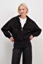 3 Thread Zipper Hooded Bat Sleeve Crop Sweatshirt