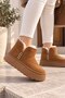 Women's Tan Suede Fur Boots Thick Platform Sole Winter Casual Ankle Boots - 2