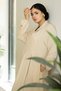 Elegant Beige Ketan Maxi Dress with Pleated Front and Long Sleeves - 2