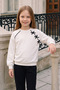 Bowknot Embroidered Ribbed Crew Neck Girls' Sweatshirt