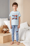 Boy's Short Sleeve Combed Cotton Pajama Set 4269 Blue