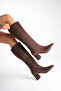 Women's Brown Suede Boots with Zipper and Thick Heels