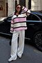 Women's Pink Striped Polo Neck Oversize Knitwear Sweater - 4