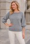 Women's Boat Neck Raglan Sleeves Balloon Sleeve Ribbed Detailed Comfortable Fit Stylish Elegant Casual Gray Knitwear Sweater