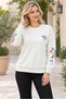 Women's Round Neck Long Sleeve Off Shoulder Leaf Pattern Motif Comfortable Fit Stylish Casual White Sweater - 6