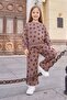 Flock Flower Printed Crew Neck Girls' 2-Piece Set