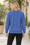 Women's Round Neck Long Sleeve Off Shoulder Leaf Pattern Motif Comfortable Fit Stylish Casual Blue Sweater - 3