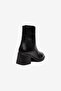 Black Genuine Leather Round Toe Zippered Boots - 4