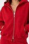 Women's Oversize Tracksuit Set Zip Red – Zippered, Hooded, Wide Leg, 3 Thread Ribbed Fleece - 5