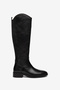 Black Genuine Leather Round Toe Thin Sole Boots - 2