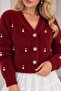 Pearl Detailed Bearded V-Neck Women's Cardigan - 3
