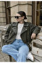 Khaki Belted Casual Leather Jacket - 5