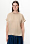 Crew Neck Ribbed Satin Surface Regular Blouse