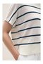 Linen Blend Striped Women's Knitwear T-Shirt with Shoulder Detail - 4