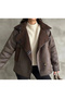 Brown Laminated Buttoned Leather Coat