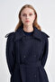 Belted Double-Breasted Long Navy Blue Trench Coat 14126 - 4
