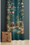 Petrol Green Elephant Figured Decorative Living Room Background Curtain with Floral and Nature Patterns - 3