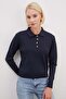Heart-Shaped Half Button Polo Collar Knit Sweater - 7