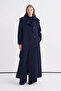 Belted Double-Breasted Long Navy Blue Trench Coat 14126 - 2