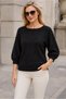 Women's Boat Neck Raglan Sleeves Balloon Sleeve Ribbed Detailed Comfortable Fit Stylish Elegant Casual Black Knitwear Sweater - 2