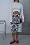 Women's Ecru Zebra Patterned Midi Skirt - 4