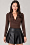 V-Neck Stylish Sandy Blouse - 4