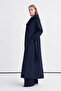 Belted Double-Breasted Long Navy Blue Trench Coat 14126 - 3