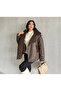 Brown Laminated Buttoned Leather Coat - 3
