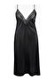 Midnight Whisper Long Satin Nightgown Deep V-Neck Elegant Night Dress with Lace Detail