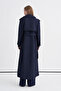 Belted Double-Breasted Long Navy Blue Trench Coat 14126 - 5
