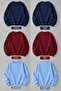 Blue Navy Blue Burgundy 3-Piece Crew Neck Plain Sweatshirt - 6