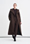 Hooded Belted Long Brown Coat 13976