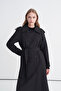 Belted Double-Breasted Long Black Trench Coat 14126 - 5