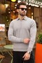 Gray Polo Collar Textured Men's Knit Sweater E7511 - 5