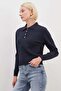 Heart-Shaped Half Button Polo Collar Knit Sweater - 5