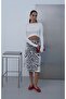 Women's Ecru Zebra Patterned Midi Skirt - 2