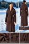 Women's Belted, Pocketed, Slit, Lined Cashmere Coat, Bitter Brown
