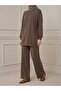 Front-Panel Slit Detail Trouser Suit - Light Brown - 2