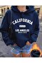 Women's Hooded California Los Angeles Printed Navy Blue 2 Thread Raster Sweatshirt - 2
