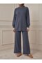 Front-Paneled Slit Detail Trouser Suit - Anthracite - 2