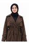 Women's Brown Buttoned Belted Bolero Trench Coat - 5